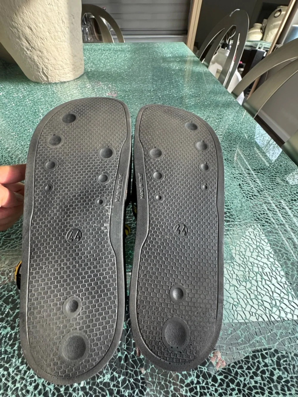 Off-White Black Slides‎ with Yellow Branded Sling 44